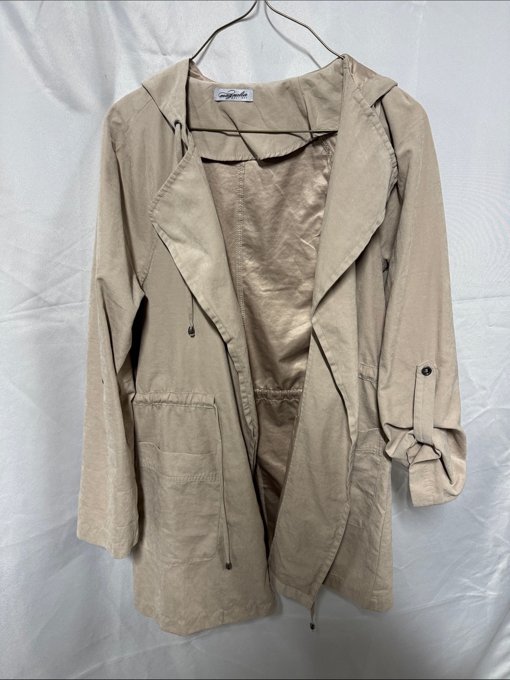 Lightweight Beige Hooded Utility Jacket